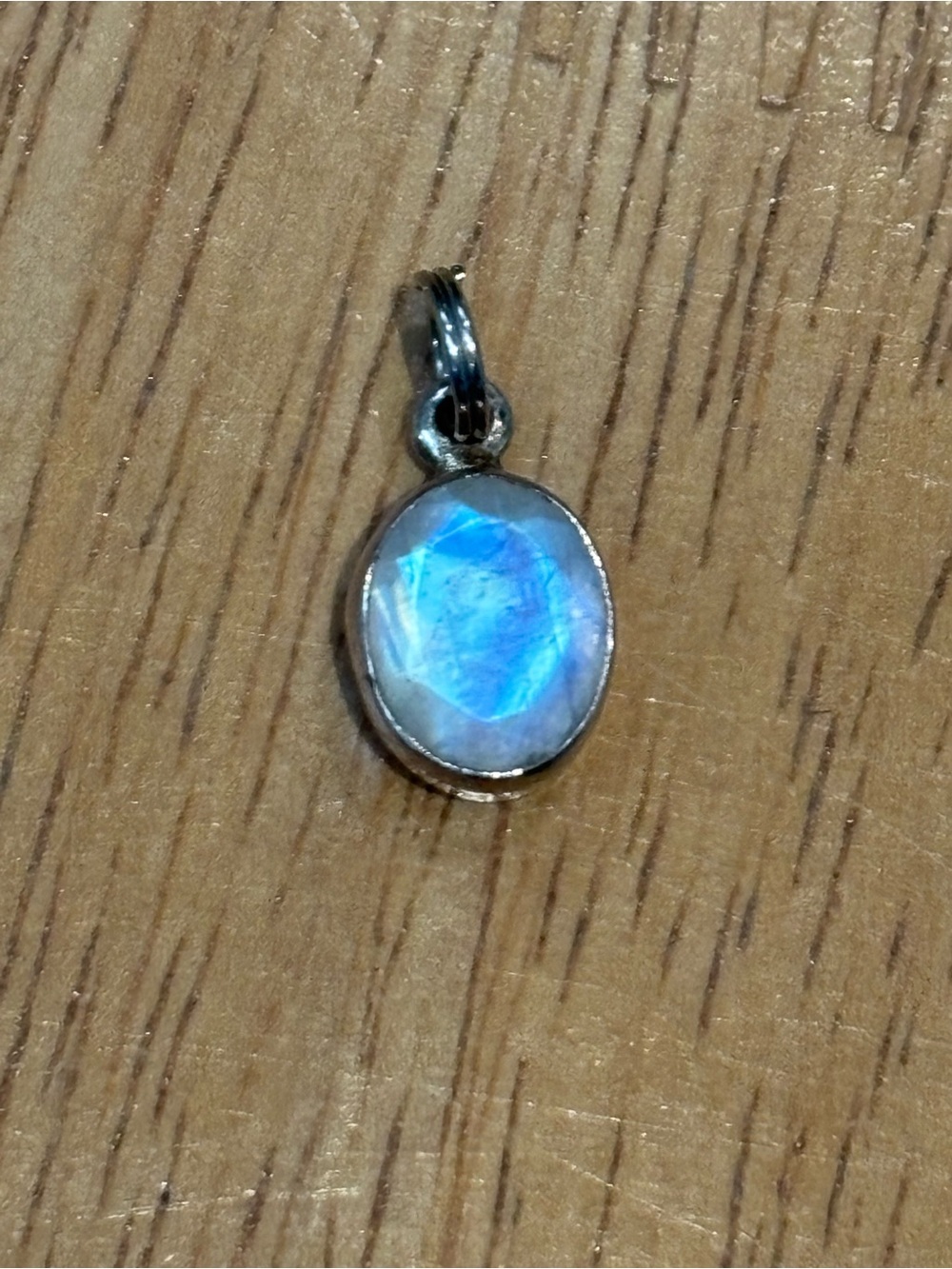 Rainbow iridescent moonstone and sterling charm pendant